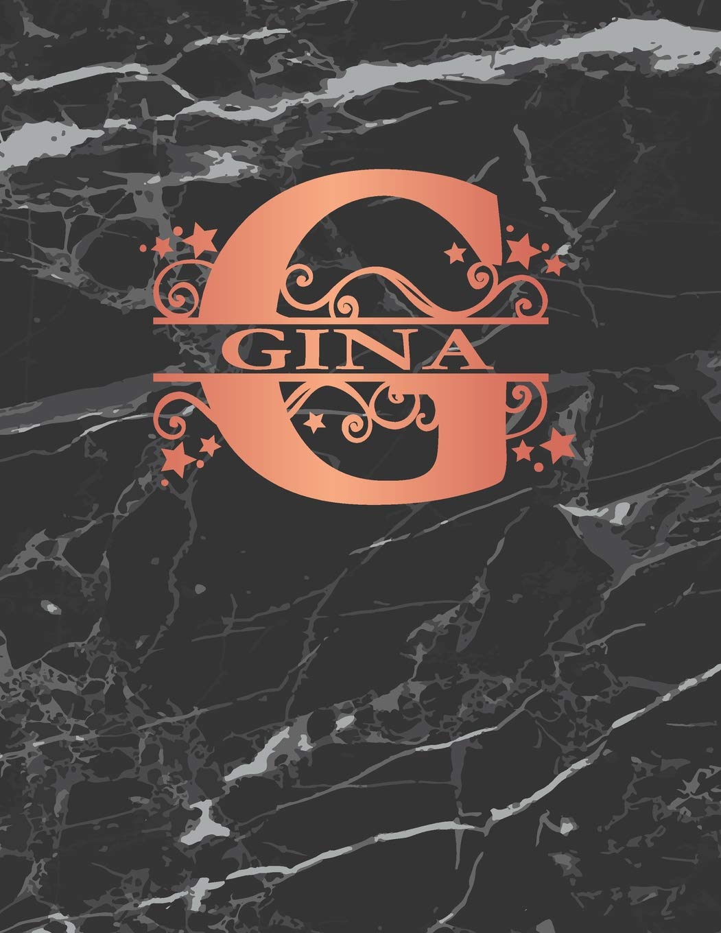 Gina: Personalized Journal Notebook for Women or Girls. Monogram Initial G With Name. Black Marble & Rose Gold Cover. 8.5" x 11" 110 Pages Lined Journal Paper Books