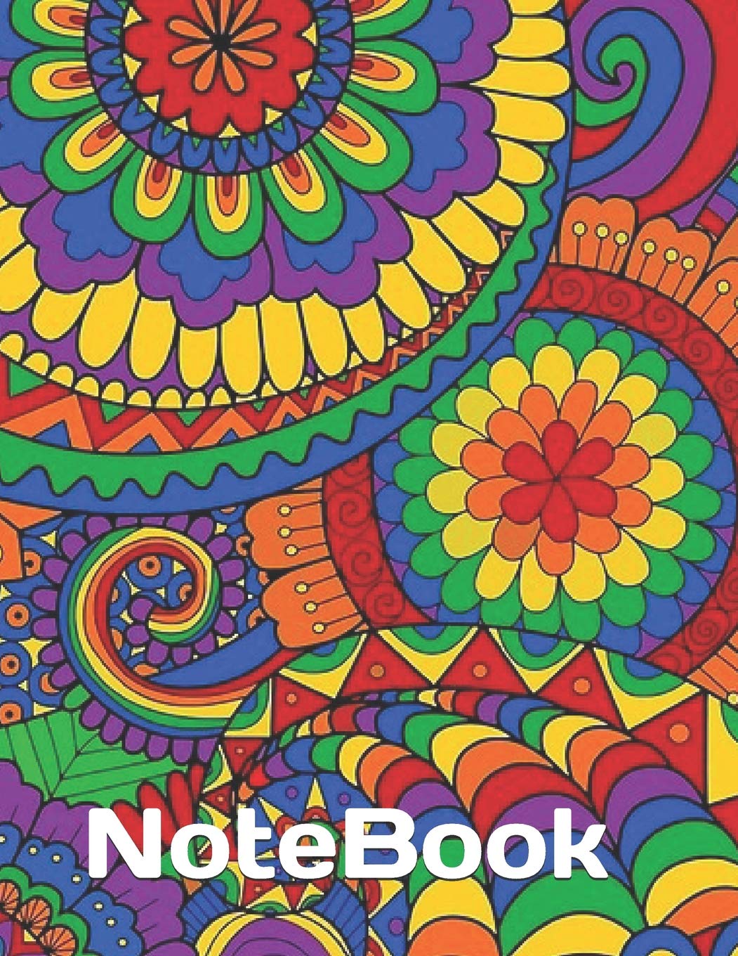NoteBook: 300 lined pages, Rainbow Flowers Hippie Art Learning & Reference
