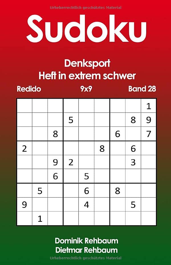 Redido Sudoku Heft in extrem schwer | Denksport | 9x9 | Band 28 Leisure & Fun