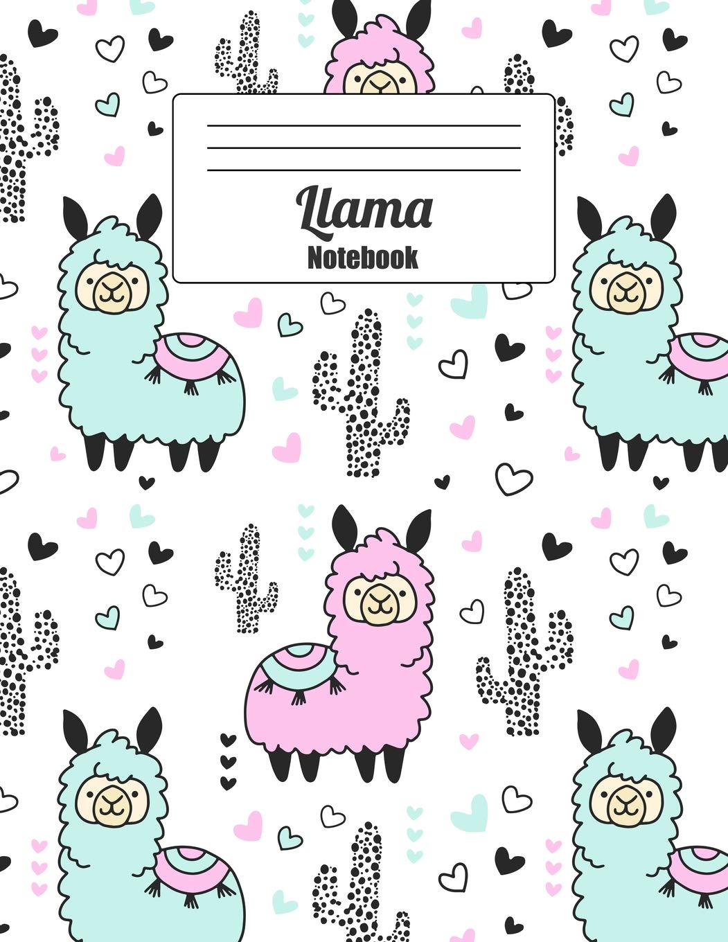 Llama Notebook: Whimsical Pastel Blue and Violet Llamas and Cactus Wide Ruled Paper (Journal, Composition Book, Diary) Mathematics
