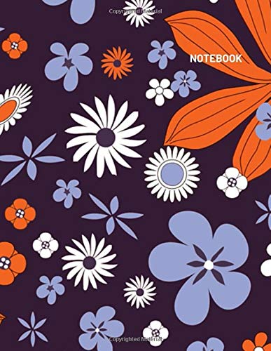 Notebook: Dotted Notebook - Large (8.5 x 11 inches) - 110 Dotted Pages ( Blue, Orange, White, Black Flowers Cover ) - Daily Paperback Notebook - Journal - Diary Book - Book For Gift book