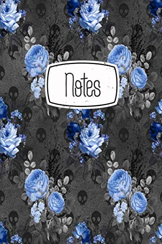 Notes: Gothic Blue Floral With Skull Print 120 Blank Lined Page Softcover Notes Journal, College Ruled Composition Notebook, 6x9 Blank Line Design Cover Note Book book