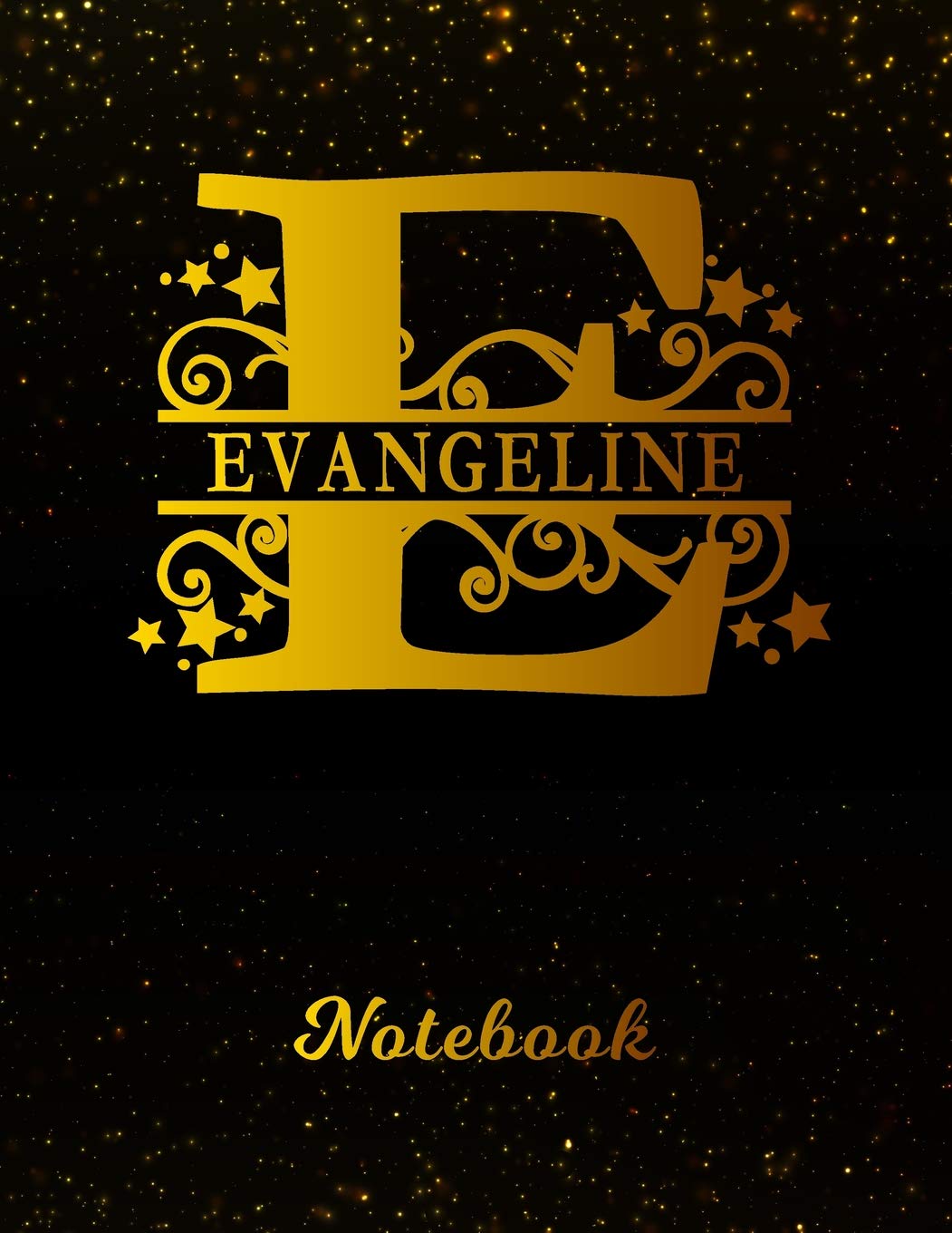 Evangeline Notebook: Letter E Personalized First Name Personal Writing Notepad Journal | Black Gold Glittery Pattern Effect Cover | Wide Ruled Lined ... Taking | Write about your Life & Interests Books