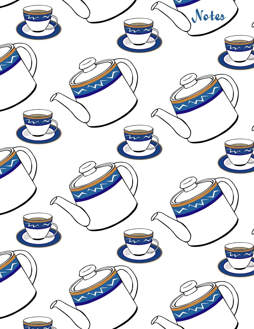 Notes: Large wide-lined notebook with teapots and cups on the cover - Use for school or home Cooking & Enjoying