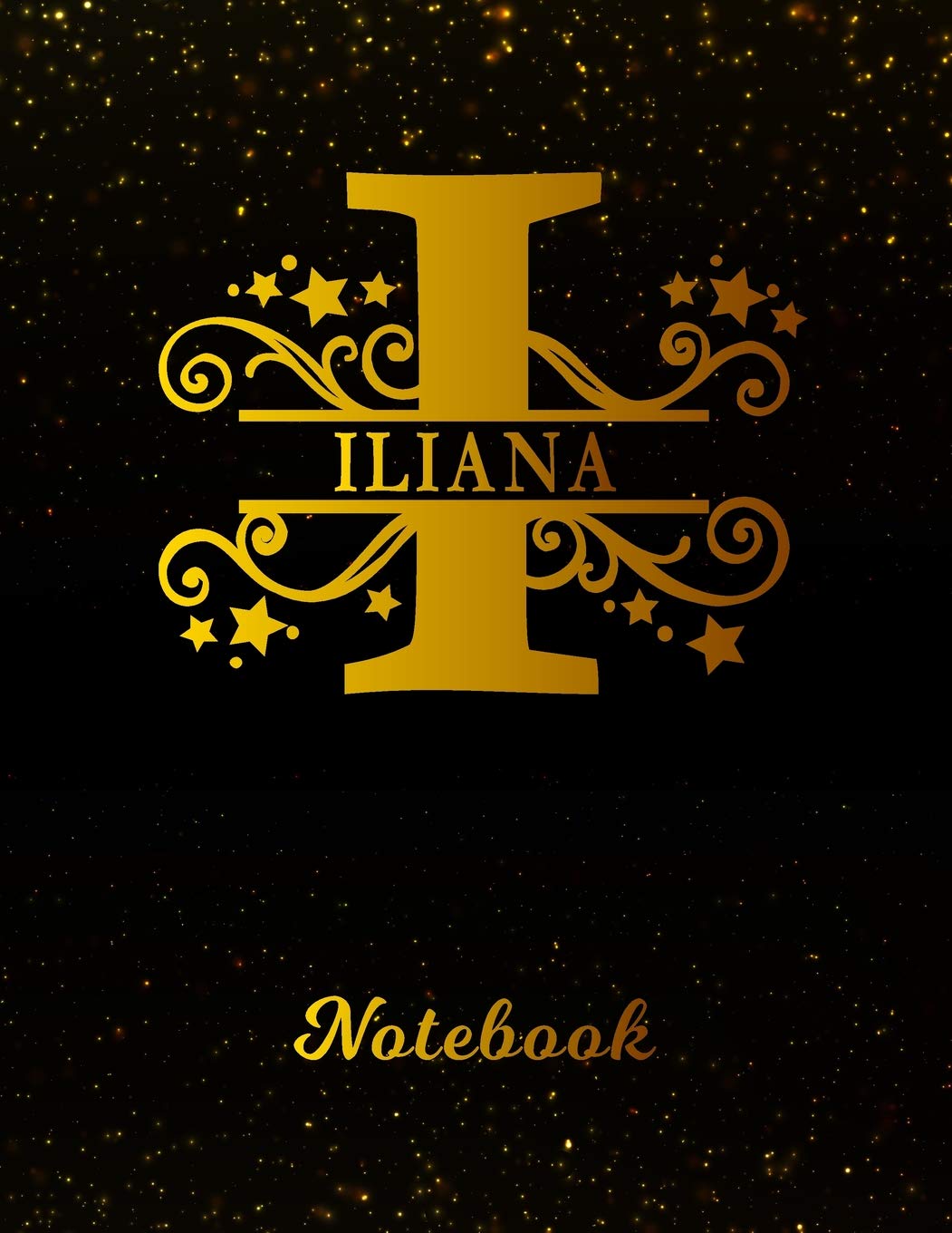 Iliana Notebook: Letter I Personalized First Name Personal Writing Notepad Journal | Black Gold Glittery Pattern Effect Cover | College Ruled Lined ... Taking | Write about your Life & Interests Books