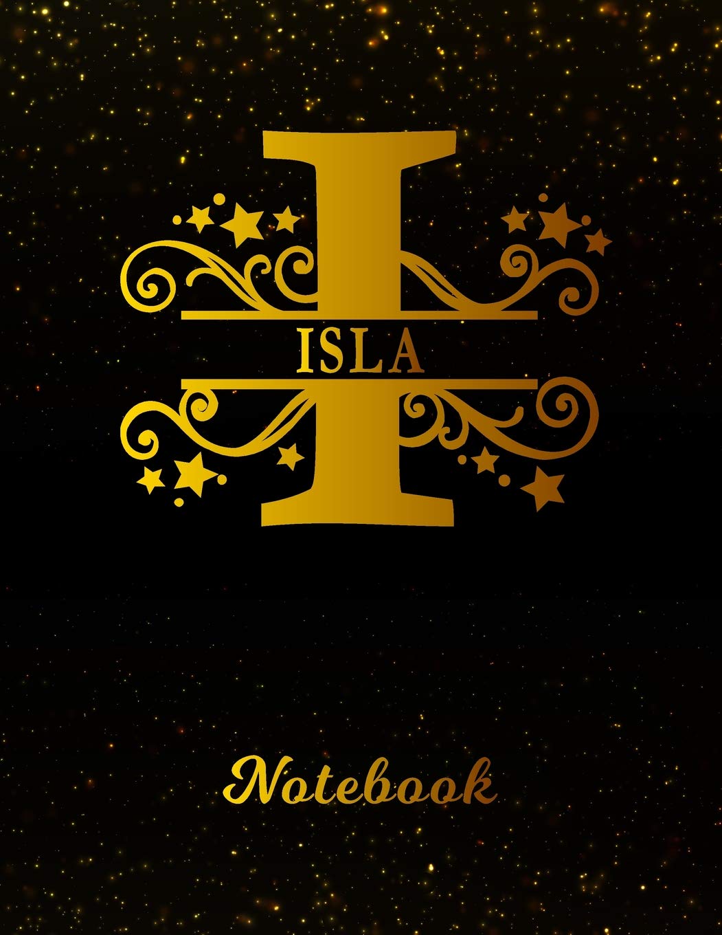 Isla Notebook: Letter I Personalized First Name Personal Writing Notepad Journal | Black Gold Glittery Pattern Effect Cover | College Ruled Lined ... Taking | Write about your Life & Interests Books
