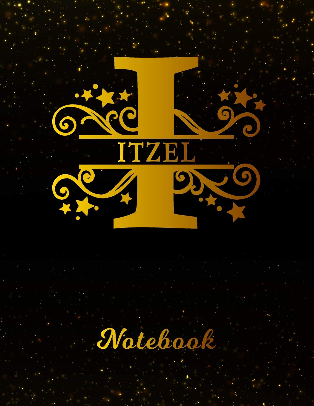 Itzel Notebook: Letter I Personalized First Name Personal Writing Notepad Journal | Black Gold Glittery Pattern Effect Cover | College Ruled Lined ... Taking | Write about your Life & Interests Books