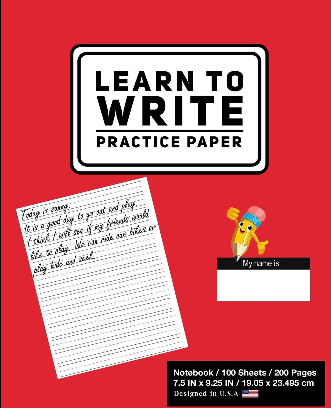 Learn To Write Practice Paper: Solid Red - Primary Journal Writing Tablet Notebook For Kids - For Alphabet ABC Handwriting Practice- For Home & School Reading Aloud & Learning to Read