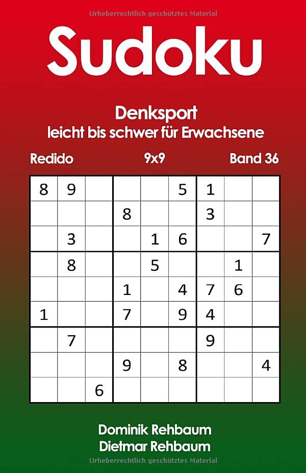 Redido Sudoku leicht bis schwer für Erwachsene | Denksport | 9x9 | Band 36 Leisure & Fun