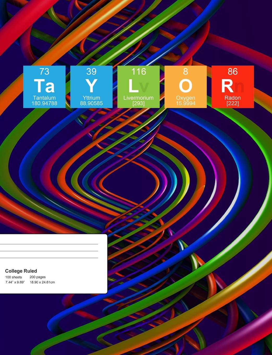 Taylor: Taylor Composition Notebook, Personalised Name Notebook, Periodic Table Style Science Fan Notebook, Future Chemist Notebook, 7.44" x 9.69" College Ruled Paper With 200 Pages book