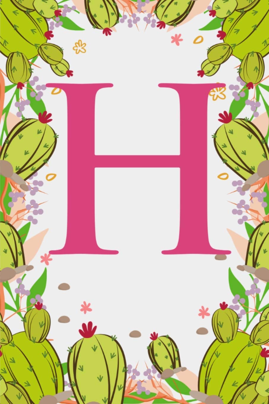 H: Letter H Monogram Initials Green Floral Cactus Notebook & Journal Media & Communication