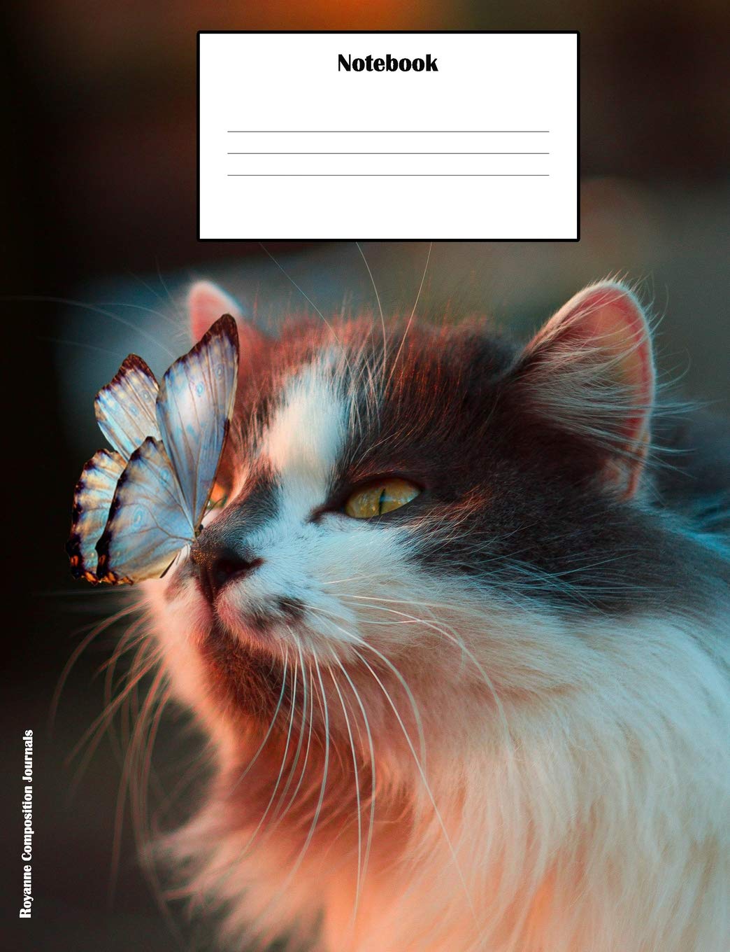 Notebook: French ruled 100 pages, 7.44" x 9.69" composition book - Cat and Butterfly - Seyes grid for handwriting, calligraphy, students, note taking classes, writing practice and exercise book Pets