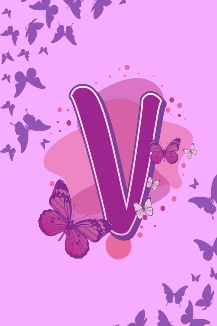 V: Letter V Monogram Purple & Pink Butterfly Notebook & Journal Media & Communication