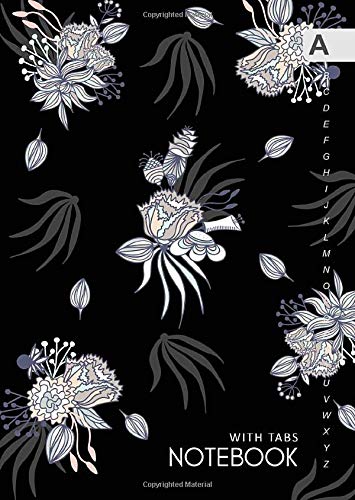 Notebook with Tabs: B6 Lined-Journal Organizer Small with Alphabetical Tabs Printed | Cute Misty Morning Flower Design Black book