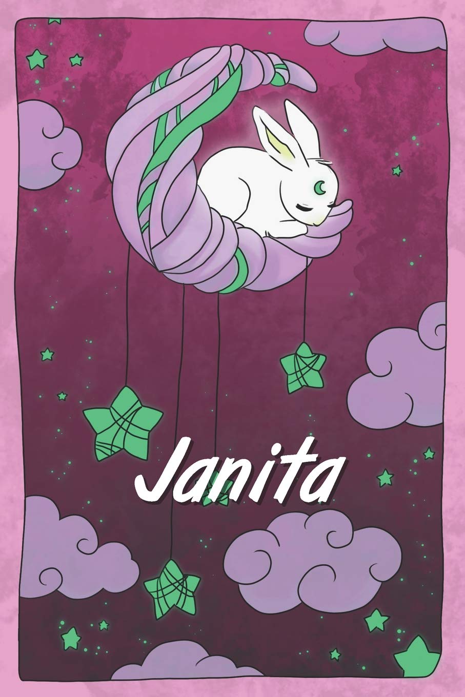Janita: personalized notebook | sleeping bunny on the moon with stars | softcover | 120 pages | blank | useful as notebook, dream diary, scrapbook, journal or gift idea book