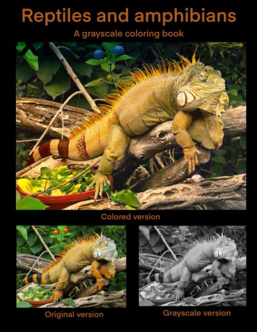 Reptiles and amphibians: A grayscale coloring book Pets