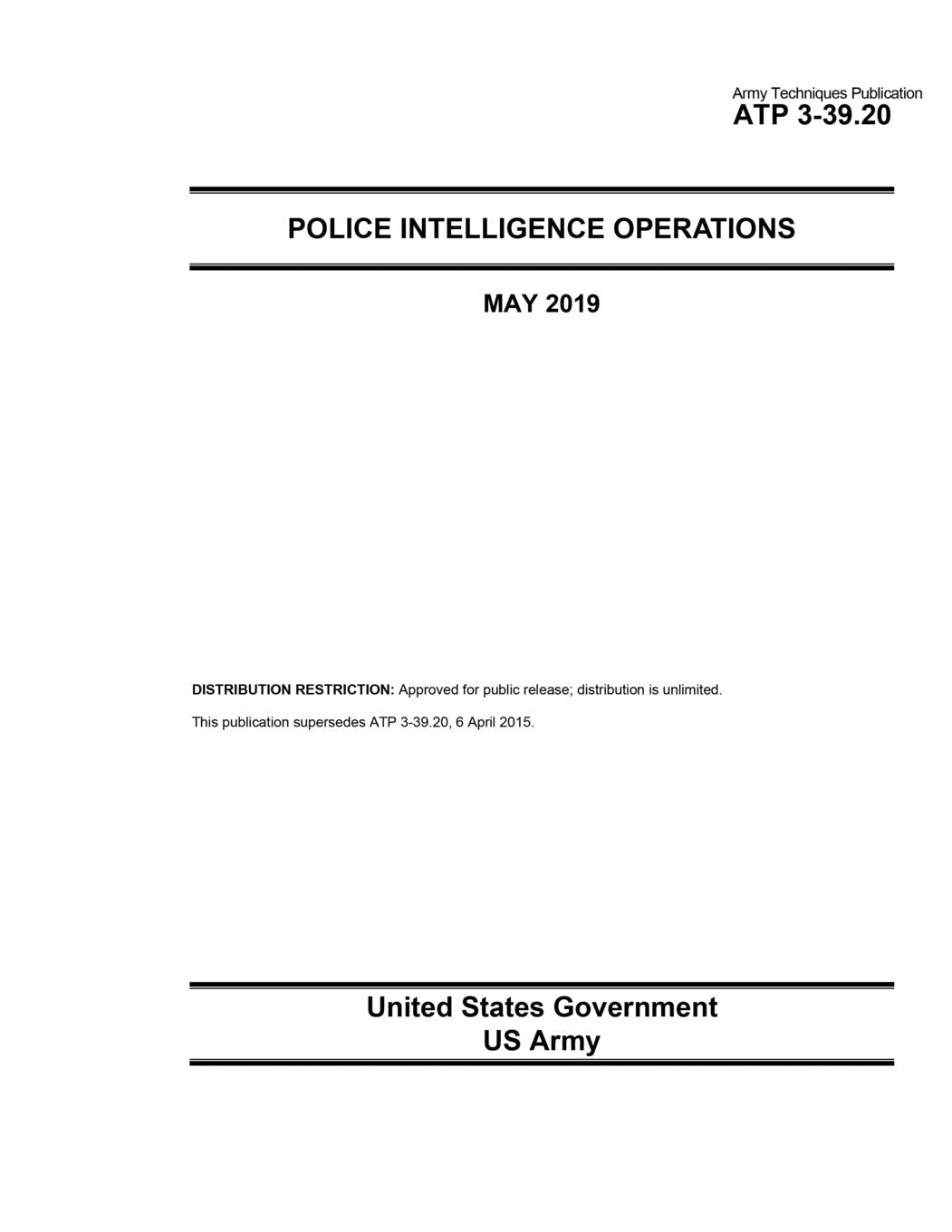 Army Techniques Publication ATP 3-39.20 Police Intelligence Operations May 2019 Law