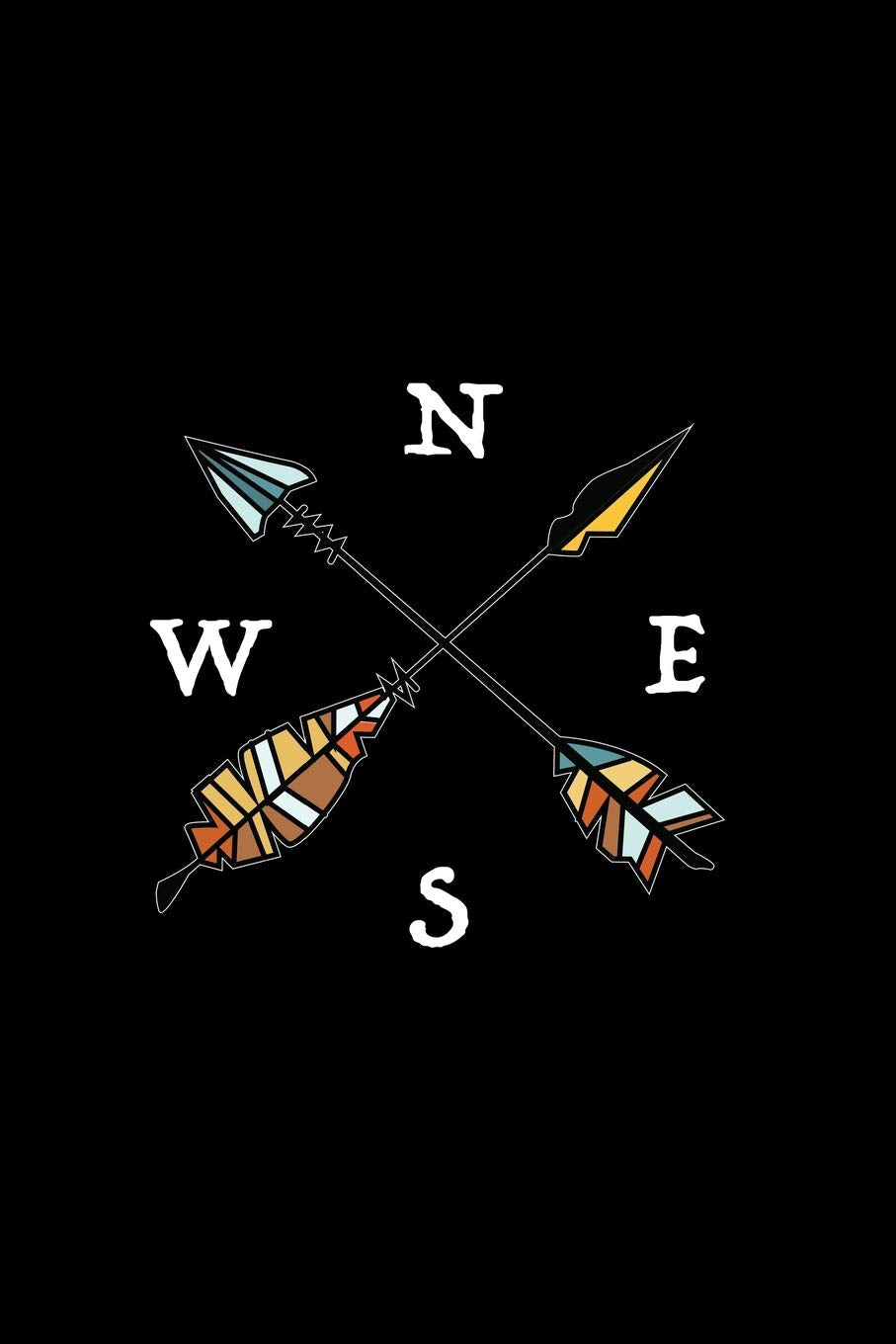 N E S W: Lined Journal - North East South West Black Camping Hiking Hiker Hunter Gift - Black Ruled Diary, Prayer, Gratitude, Writing, Travel, Notebook For Men Women - 6x9 120 pages - Ivory Paper Books