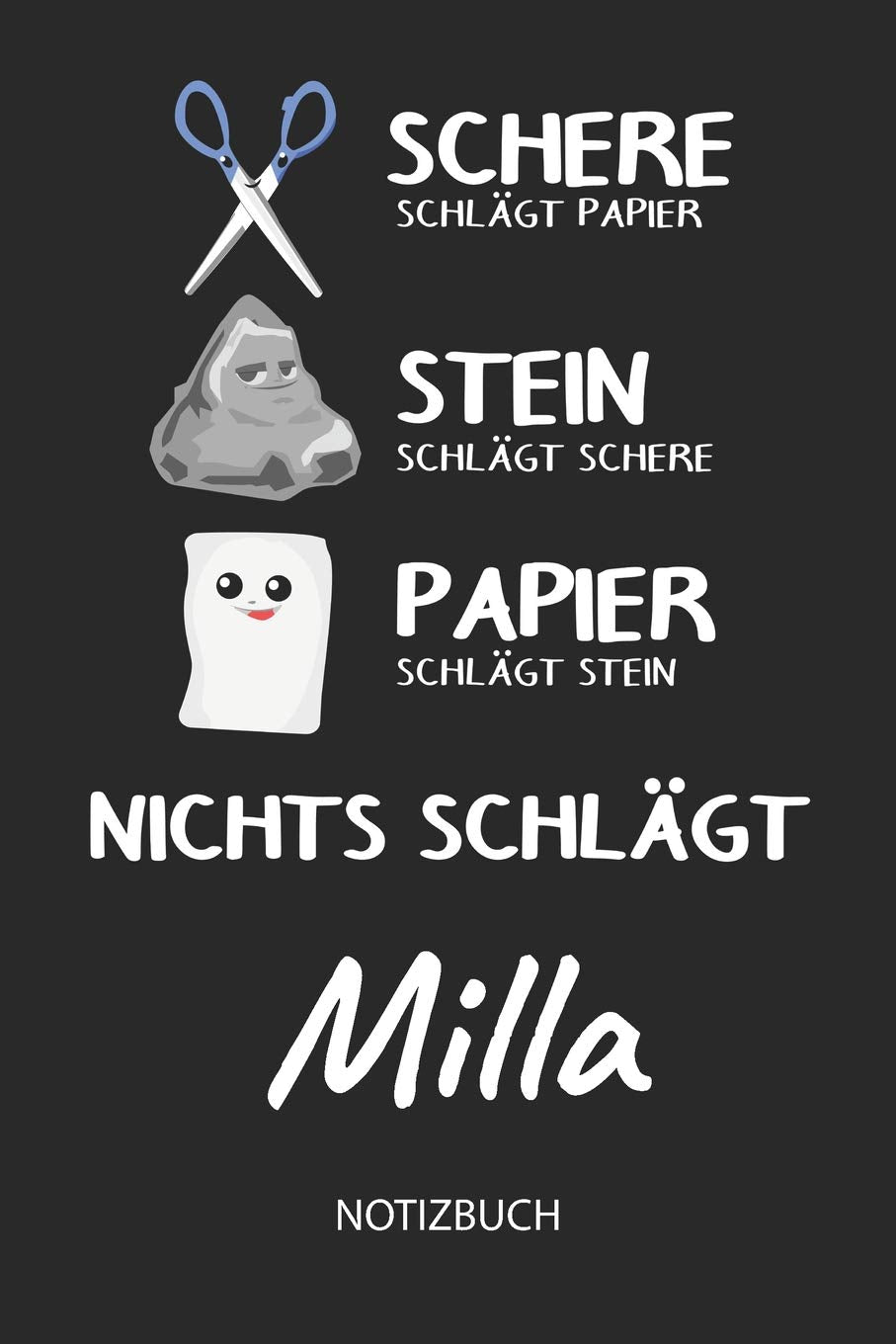 Nichts schlägt - Milla - Notizbuch: Schere - Stein - Papier - Individuelles personalisiertes Frauen & Mädchen Namen Blanko Notizbuch. Liniert leere ... Namenstag, Weihnachts & Geburtstags Geschenk. Books