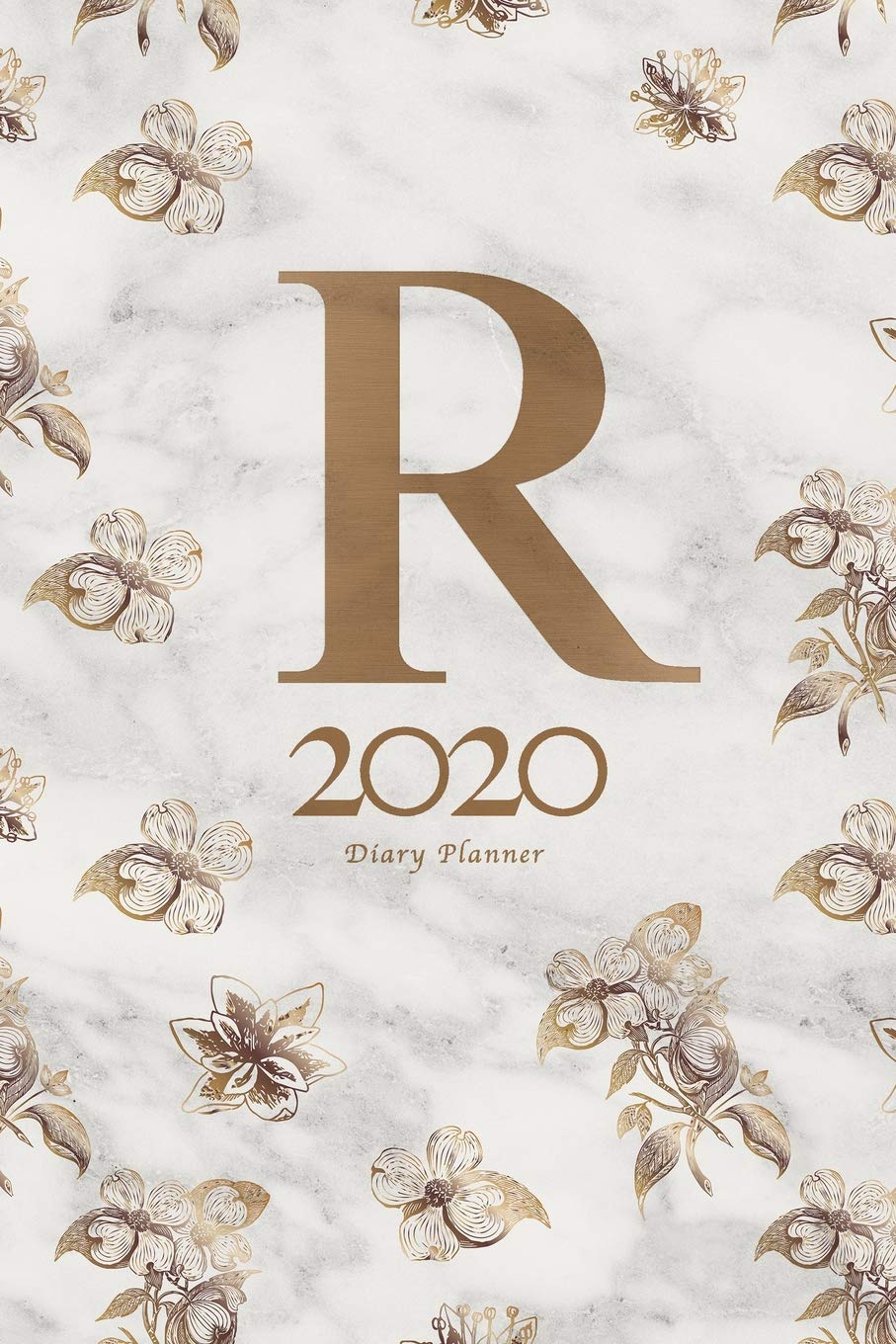 2020 Diary Planner: January to December 2020 Diary Planner With "R" Monogram With Floral Pattern on Marble. Books