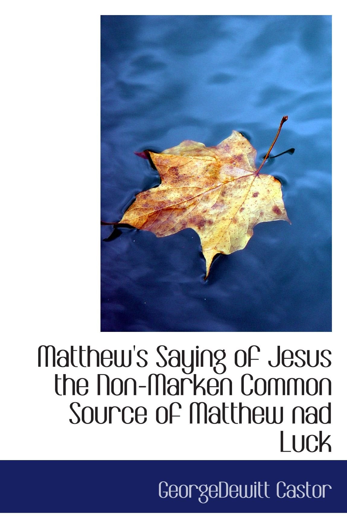Matthew's Saying of Jesus the Non-Marken Common Source of Matthew nad Luck Politics & History