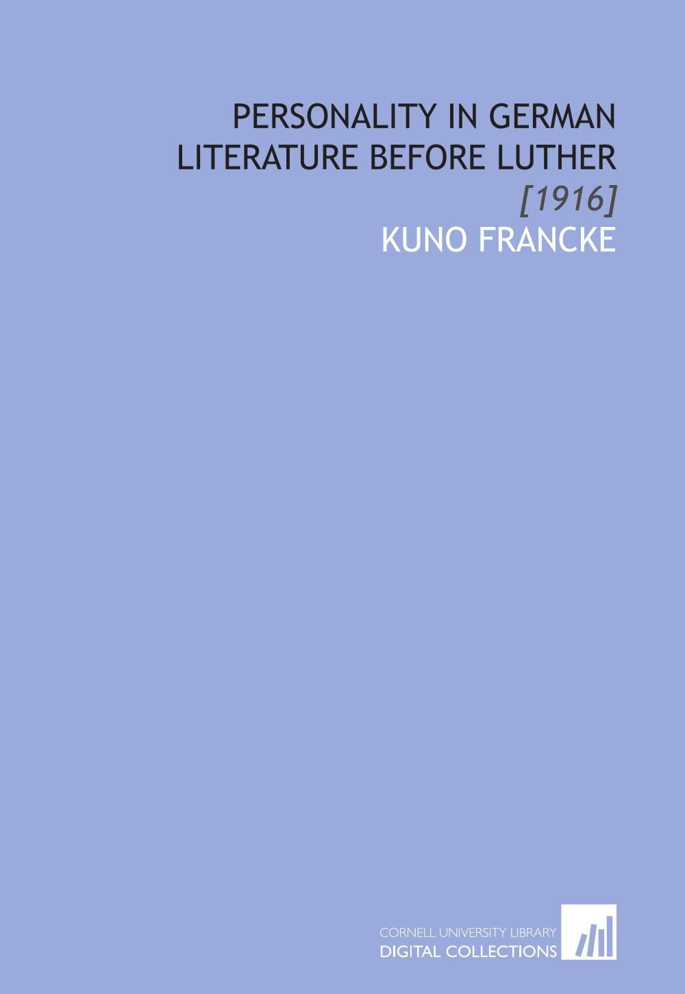 Personality in German Literature Before Luther: Books