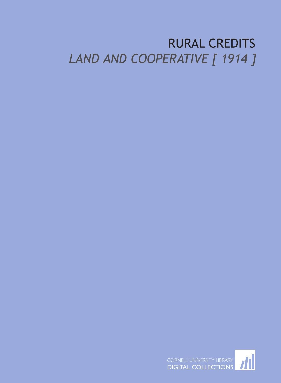 Rural Credits: Land and Cooperative Books
