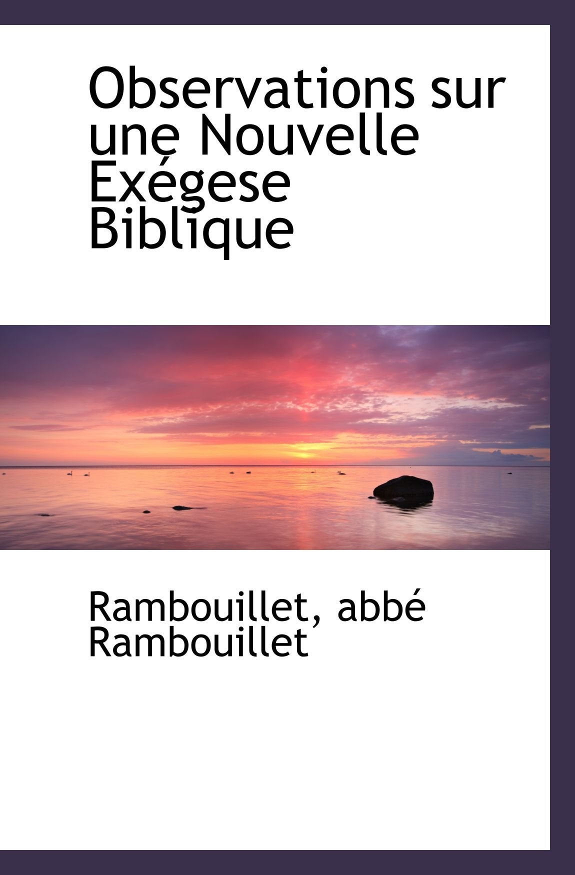 Observations sur une Nouvelle Exégese Biblique Politics & History