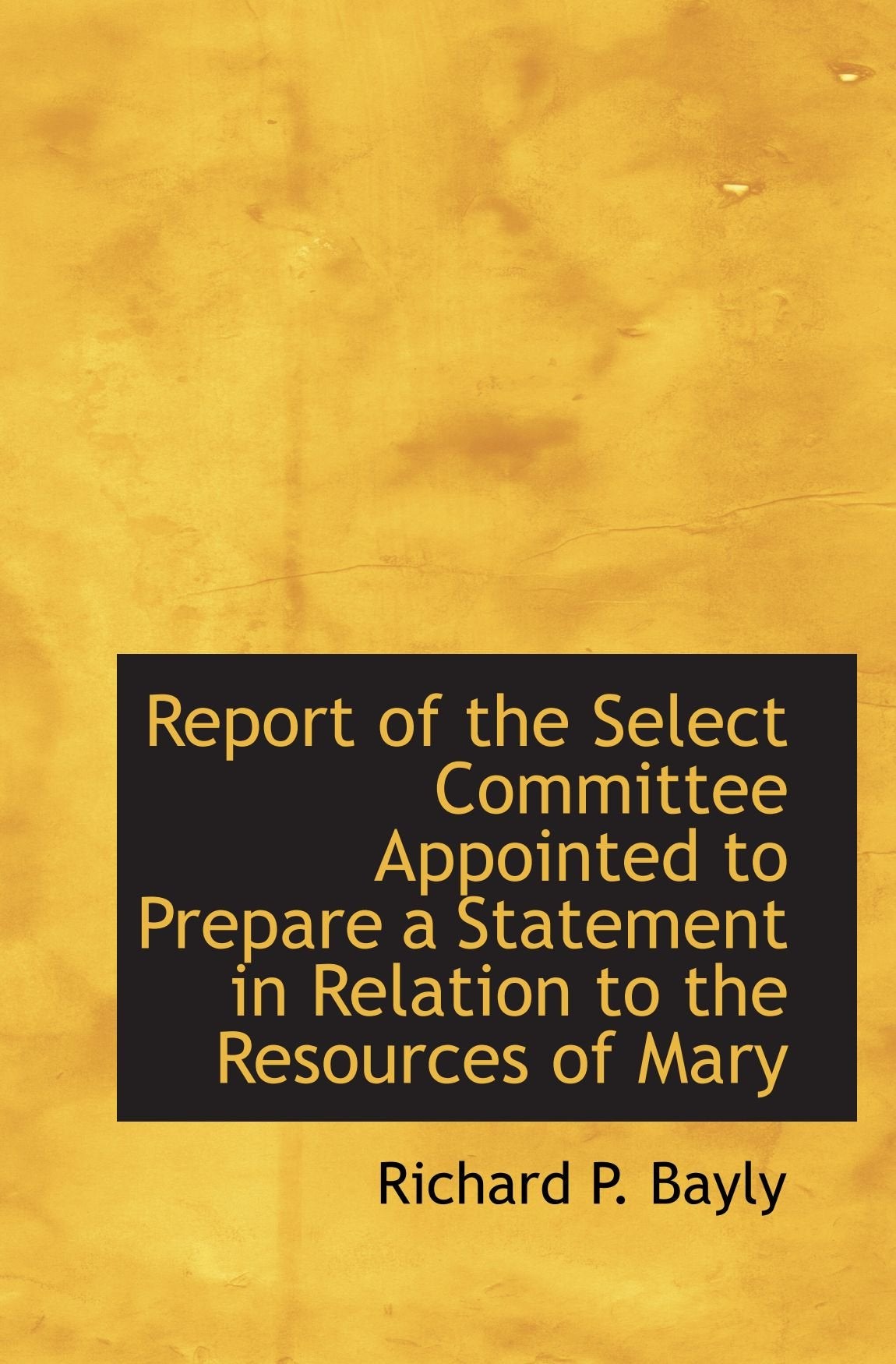 Report of the Select Committee Appointed to Prepare a Statement in Relation to the Resources of Mary Politics & History