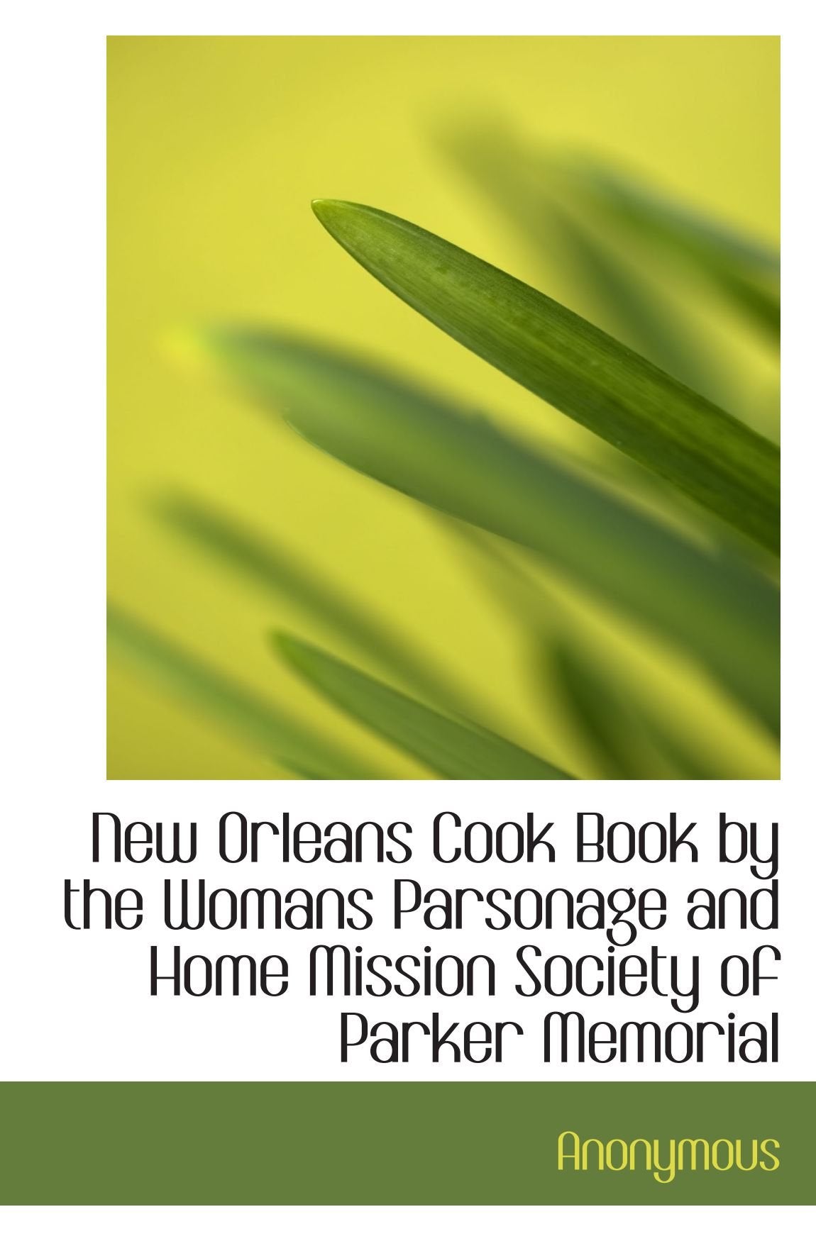 New Orleans Cook Book by the Womans Parsonage and Home Mission Society of Parker Memorial Politics & History