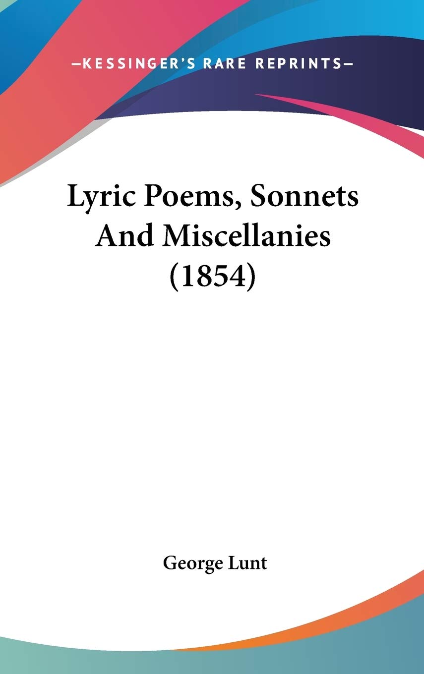 Lyric Poems, Sonnets And Miscellanies (1854) Poetry