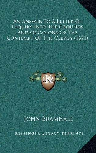 An Answer To A Letter Of Inquiry Into The Grounds And Occasions Of The Contempt Of The Clergy (1671) Contemporary literature Books