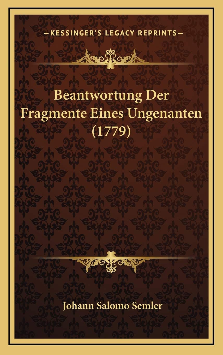 Beantwortung Der Fragmente Eines Ungenanten (1779) Contemporary literature