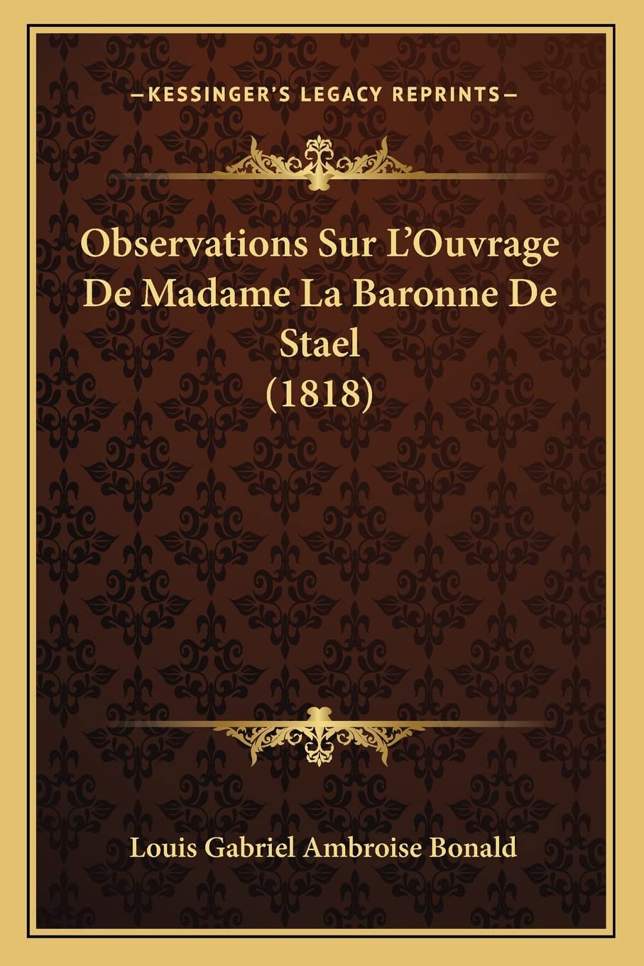 Observations Sur L'Ouvrage De Madame La Baronne De Stael (1818) book