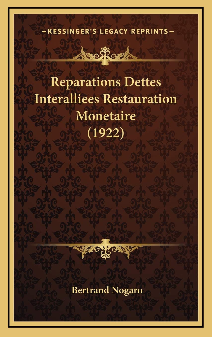 Reparations Dettes Interalliees Restauration Monetaire (1922) Contemporary literature