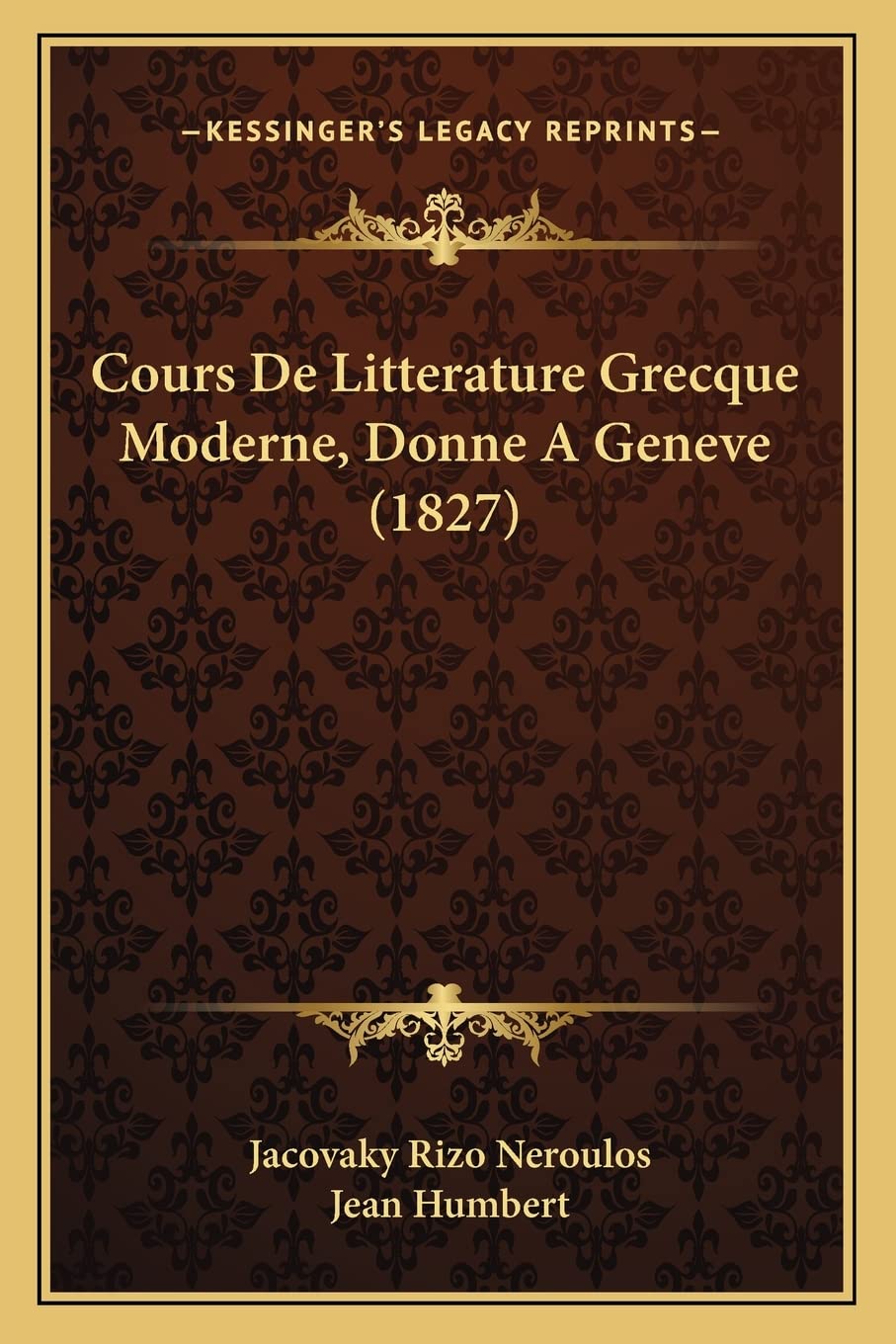 Cours De Litterature Grecque Moderne, Donne A Geneve (1827) book