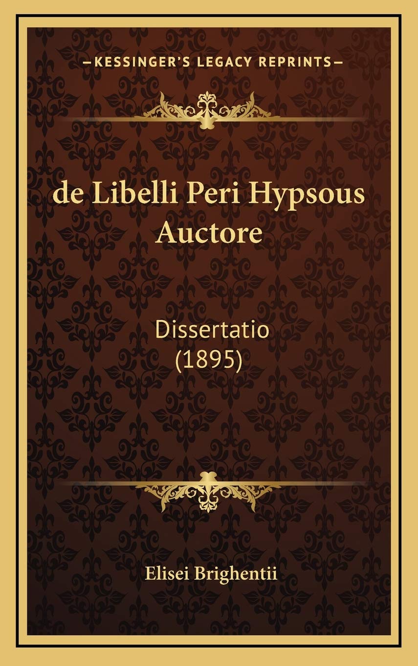 de Libelli Peri Hypsous Auctore: Dissertatio (1895) Contemporary literature