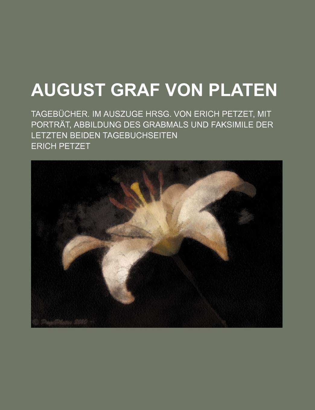 August Graf Von Platen; Tagebucher. Im Auszuge Hrsg. Von Erich Petzet, Mit Portrat, Abbildung Des Grabmals Und Faksimile Der Letzten Beiden Tagebuchseiten Books
