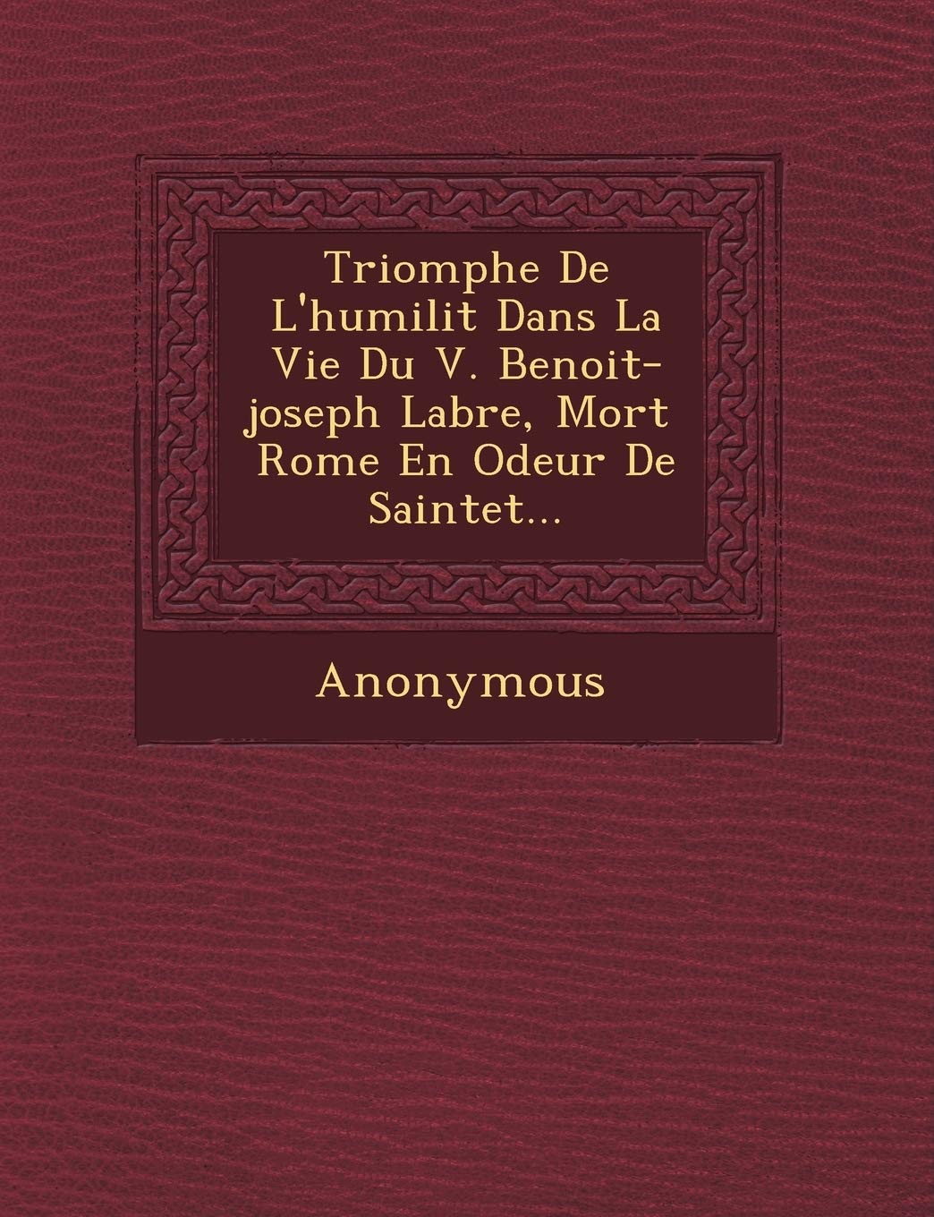 Triomphe de L'Humilit Dans La Vie Du V. Benoit-Joseph Labre, Mort Rome En Odeur de Saintet ... book