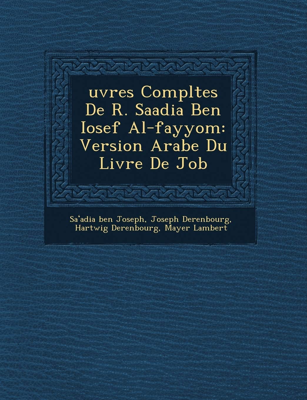 Uvres Completes de R. Saadia Ben Iosef Al-Fayyo M: Version Arabe Du Livre de Job book