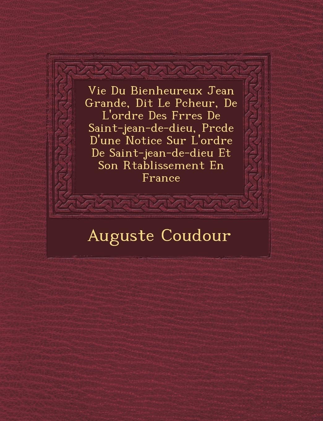 Vie Du Bienheureux Jean Grande, Dit Le P Cheur, de L'Ordre Des Fr Res de Saint-Jean-de-Dieu, PR C D E D'Une Notice Sur L'Ordre de Saint-Jean-de-Dieu Et Son R Tablissement En France book