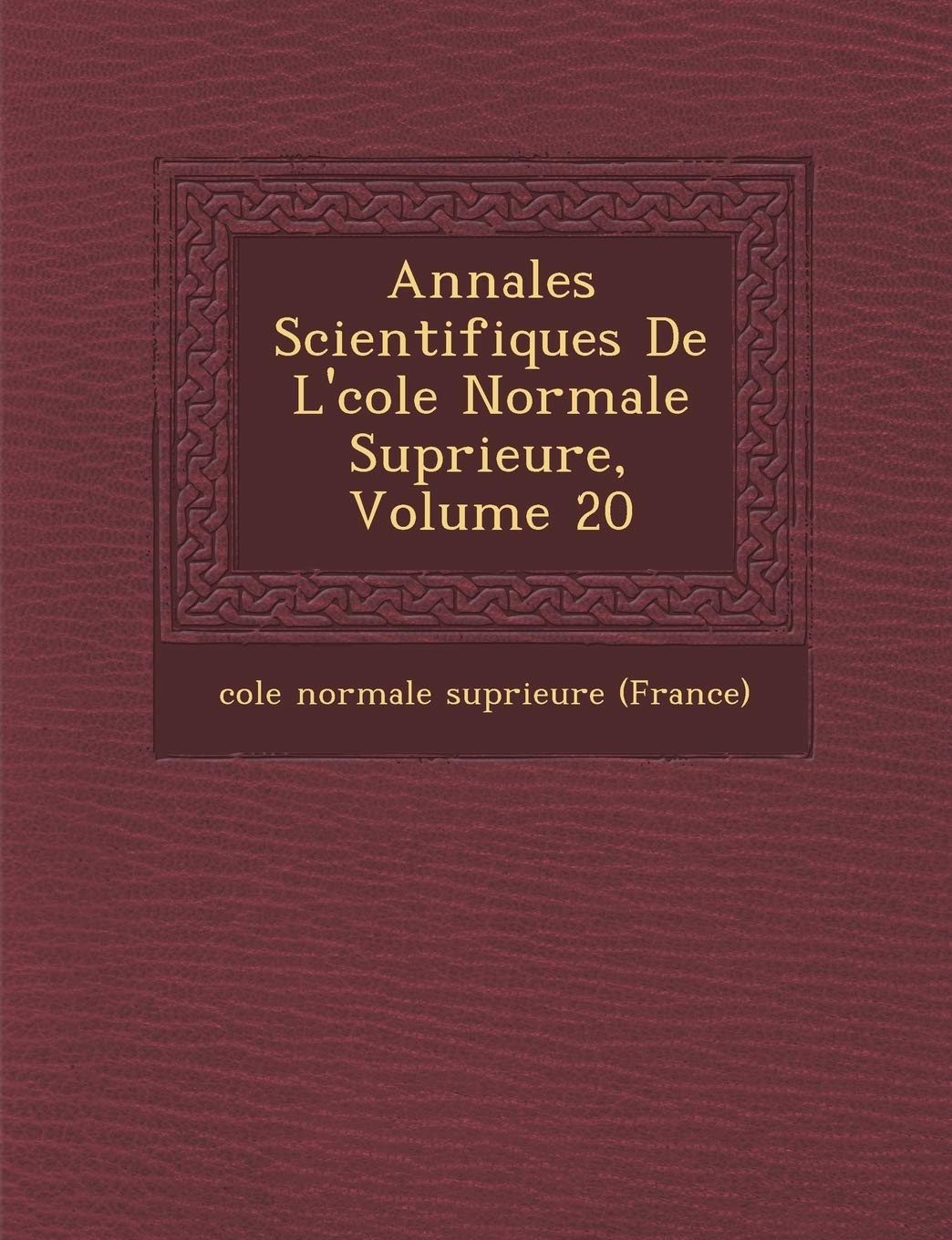 Annales Scientifiques de L' Cole Normale Sup Rieure, Volume 20 book