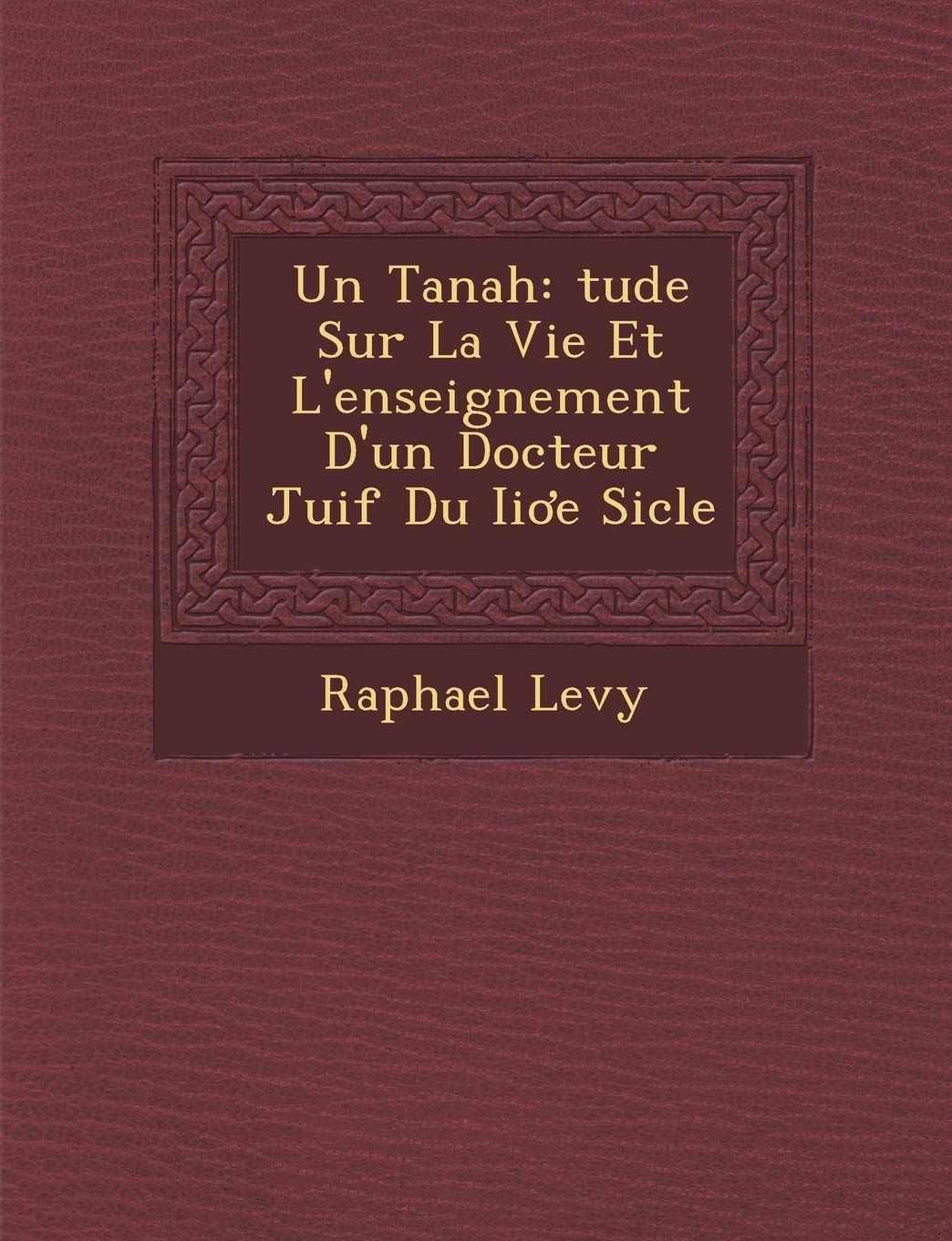 Un Tanah: Tude Sur La Vie Et L'Enseignement D'Un Docteur Juif Du II E Si Cle book