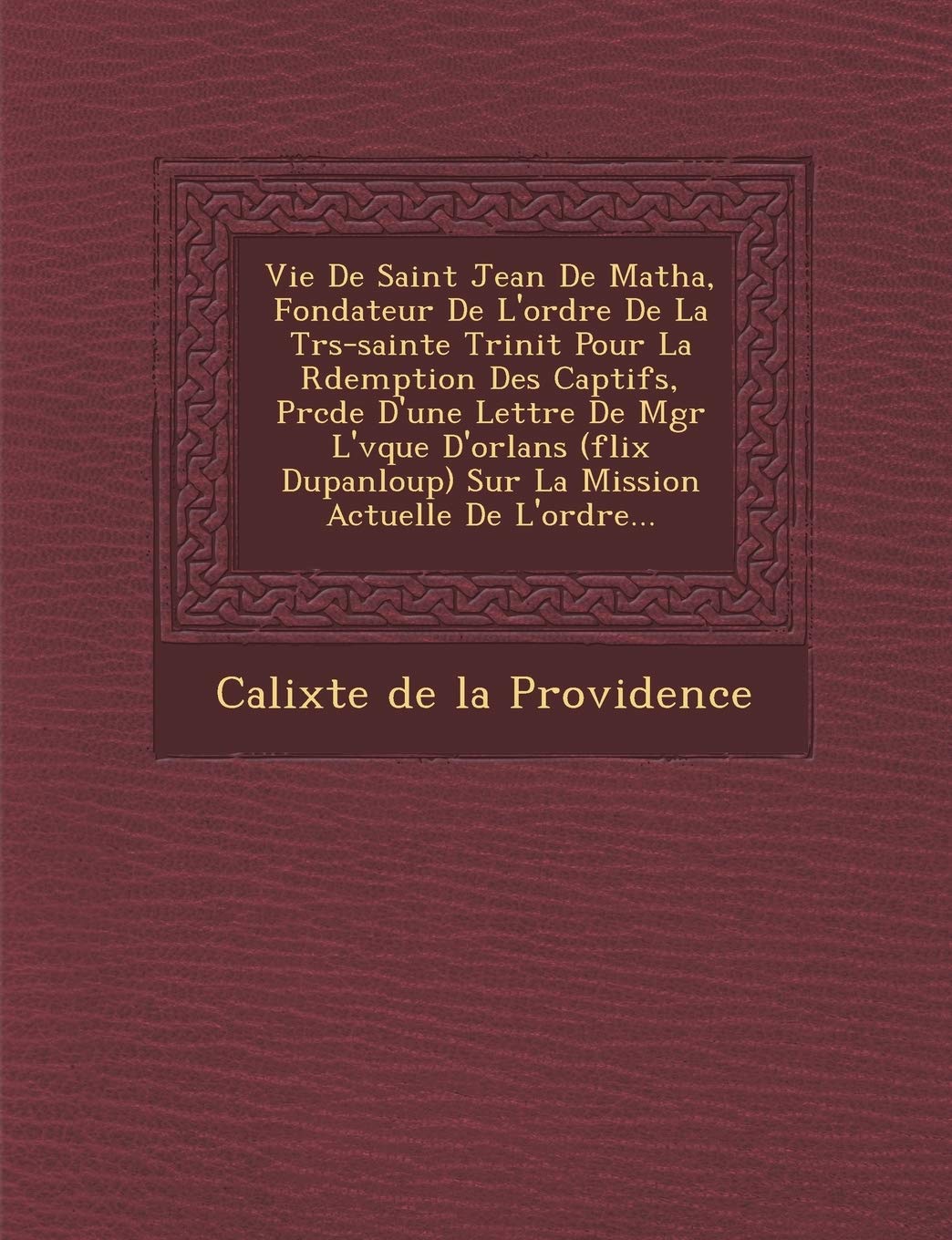 Vie de Saint Jean de Matha, Fondateur de L'Ordre de La Tr S-Sainte Trinit Pour La R Demption Des Captifs, PR C D E D'Une Lettre de Mgr L' V Que D'Orl book