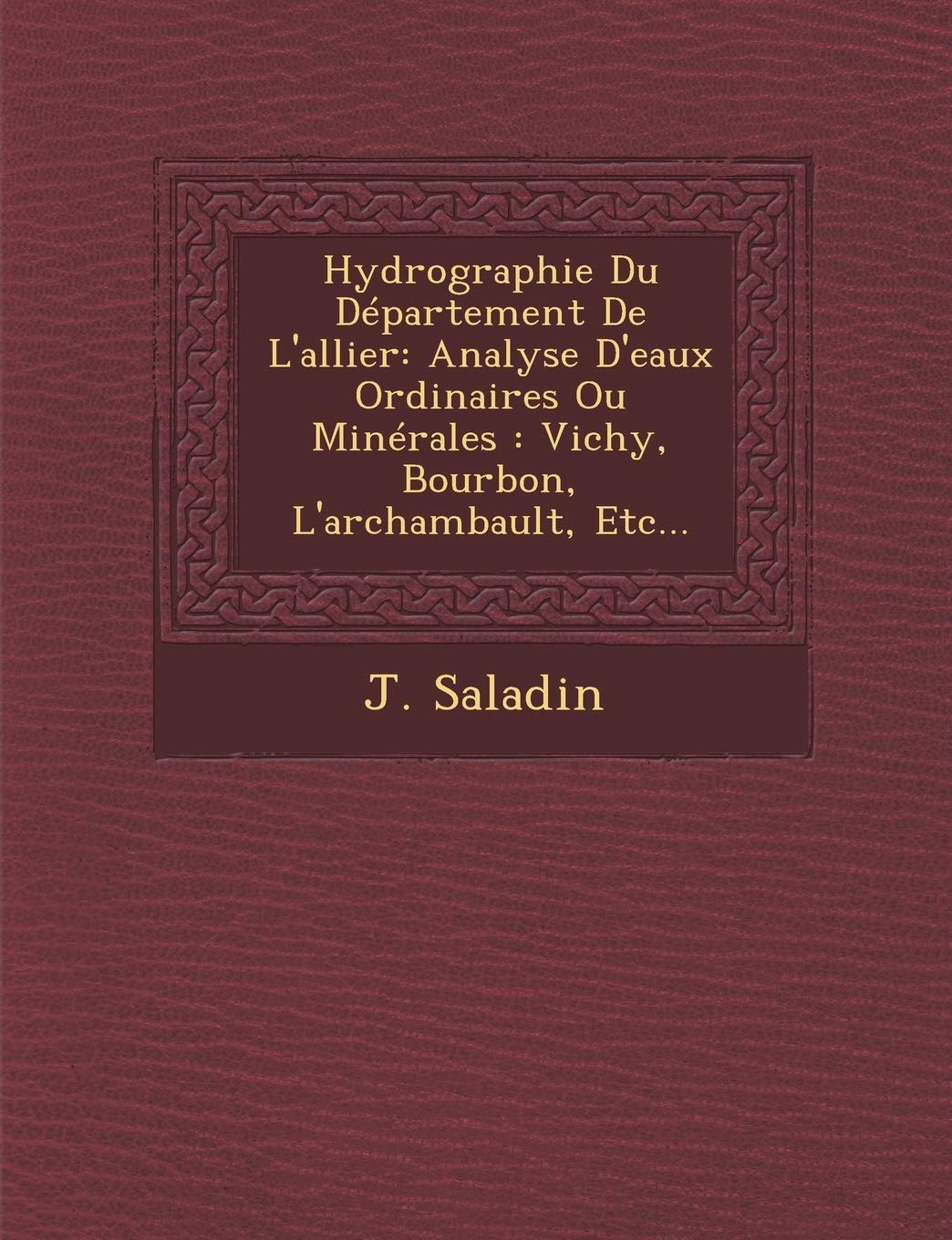 Hydrographie Du Département de l'Allier: Analyse d'Eaux Ordinaires Ou Minérales: Vichy, Bourbon, l'Archambault, Etc... book