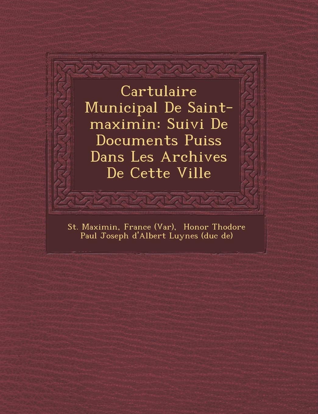 Cartulaire Municipal de Saint-Maximin: Suivi de Documents Puis S Dans Les Archives de Cette Ville book