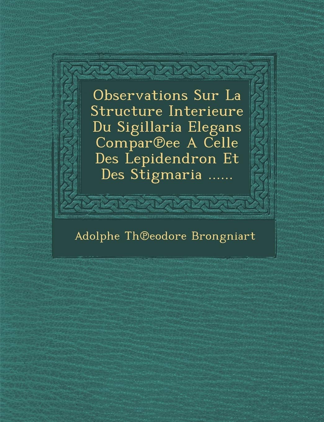 Observations Sur La Structure Interieure Du Sigillaria Elegans Compar Ee a Celle Des Lepidendron Et Des Stigmaria ...... book