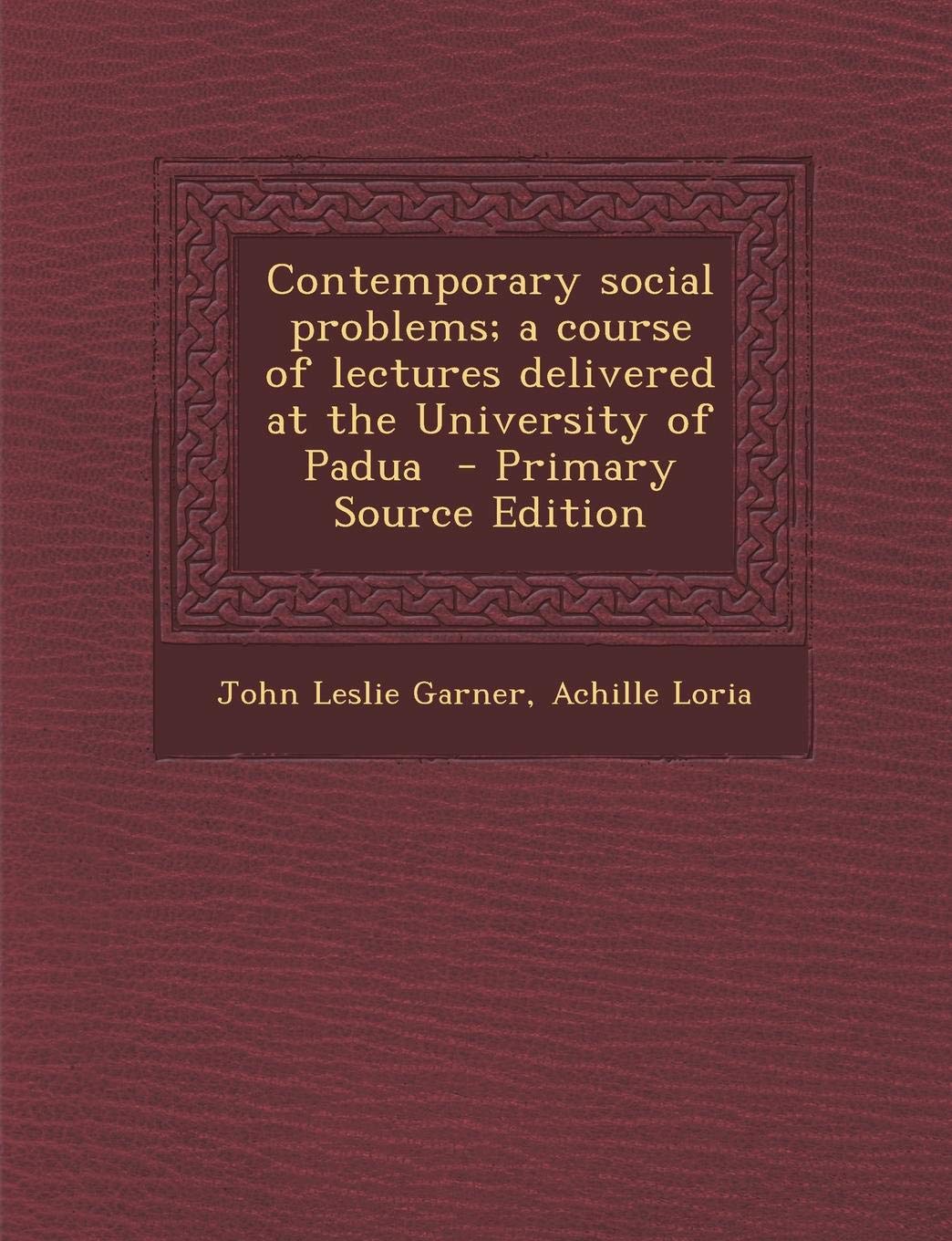 Contemporary Social Problems; A Course of Lectures Delivered at the University of Padua Politics & History
