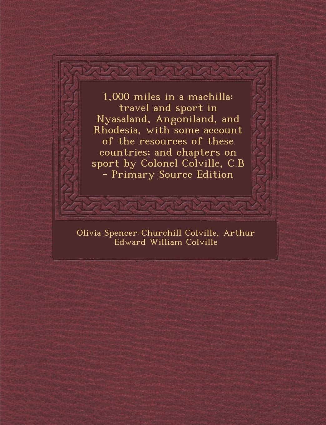 1,000 Miles in a Machilla: Travel and Sport in Nyasaland, Angoniland, and Rhodesia, with Some Account of the Resources of These Countries; And Chapters on Sport by Colonel Colville, C.B Politics & History