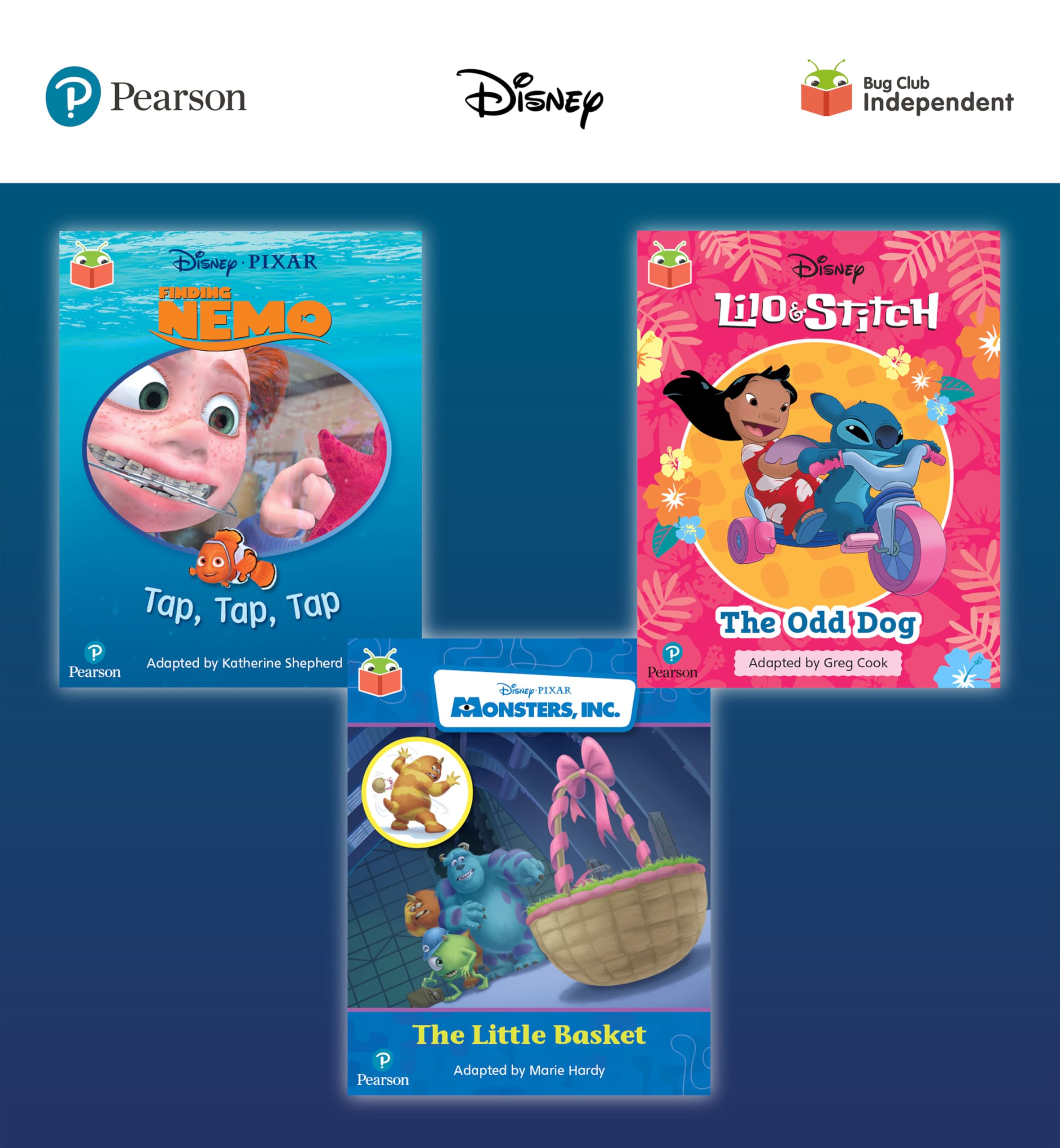 Pearson Bug Club Disney Reception Pack D, including decodable phonics readers for phases 2 to 4: Finding Nemo: Tap, Tap, Tap!, Lilo and Stitch: The Odd Dog, Monsters, Inc: The Little Basket Novels & Short Stories